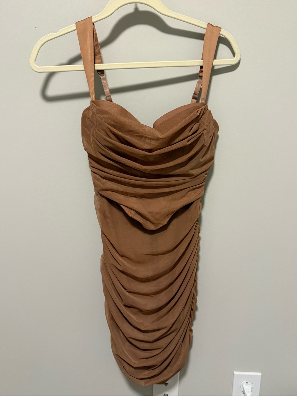 Oh Polly Brown Ruched Sheath Dress